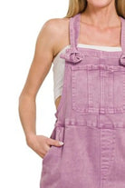 Zenana Bight Mauve Washed Knot Strap Relaxed Fit Overalls