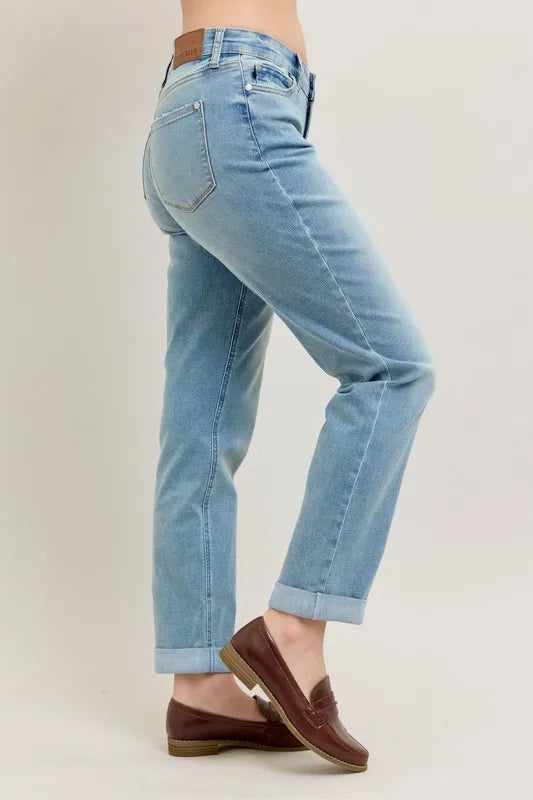 Judy Blue Medium Washed V-Front Cuff Boyfriend Jeans