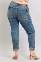Judy Blue Mid Rise Vintage Wash Double Roll Cuff Boyfriend Jeans