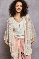 POL Lace Floral Open Front Cardigan with Trim Detail BLUSH