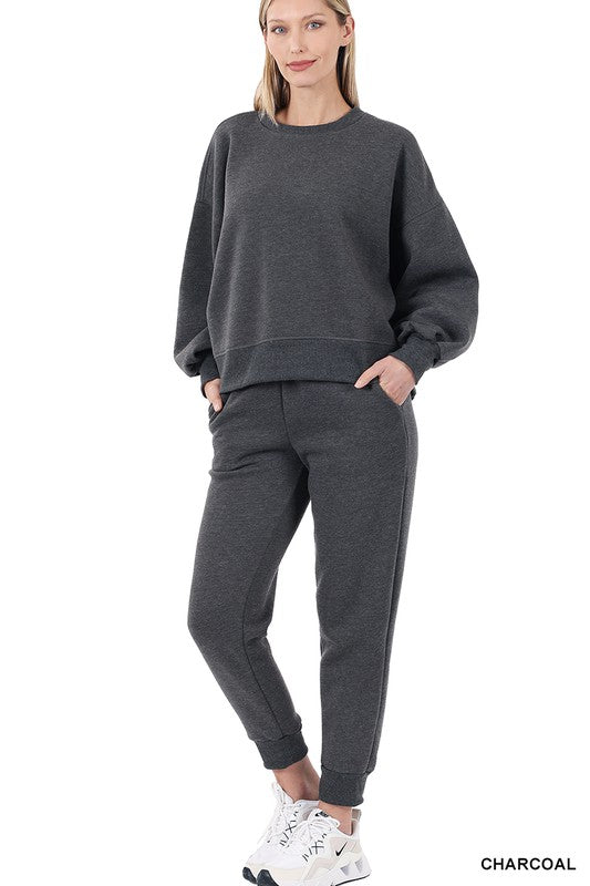 Zenana Balloon Sleeve Sweatshirt & Sweatpants Set ZENANA