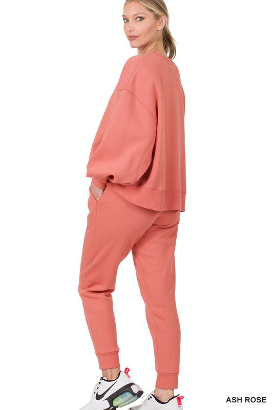 Zenana Balloon Sleeve Sweatshirt & Sweatpants Set ZENANA