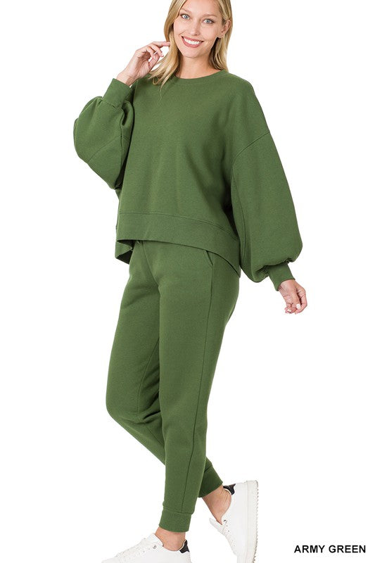 Zenana Balloon Sleeve Sweatshirt & Sweatpants Set ZENANA