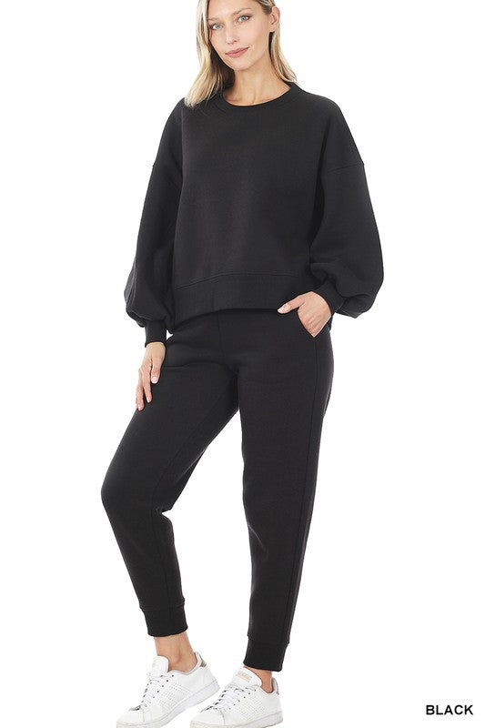 Zenana Balloon Sleeve Sweatshirt & Sweatpants Set ZENANA