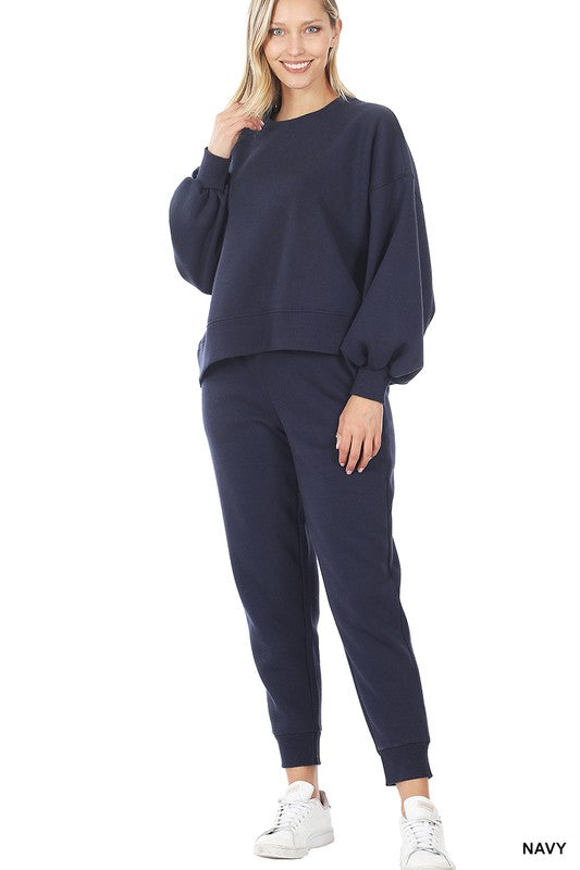 Zenana Balloon Sleeve Sweatshirt & Sweatpants Set ZENANA