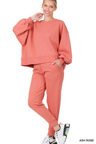 Zenana Balloon Sleeve Sweatshirt & Sweatpants Set ASH ROSE ZENANA