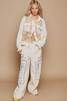 POL Eyelet Flower Pearl Detail Lace Patchwork Shirt in Apricot and Cream Shirts