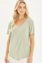 Knit Solid Jersey Basic V-Neck T-Shirt MOSS