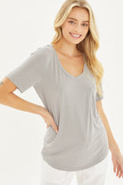 Knit Solid Jersey Basic V-Neck T-Shirt GREY