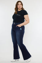 KanCan Plus High Rise Double WB Fray Hem Flare Jeans Kan Can USA