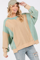 SAGE + FIG Cookie & Green Color Block Round Neck Sweatshirt Cookie Green Shirts & Tops