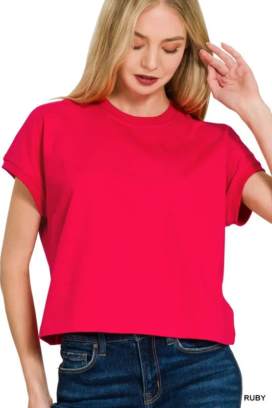 Zenana Ruby Premium Cotton Relaxed Crop Tee RUBY