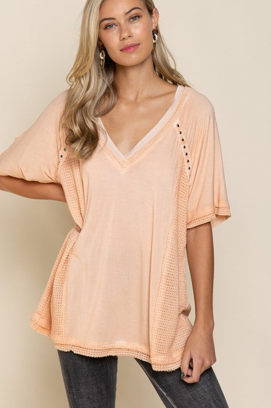 POL Studded Strappy Back Waffle Mixed Knit Top POL