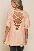 POL Studded Strappy Back Waffle Mixed Knit Top SHELL CORAL