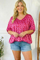 And The Why Pink Leopard Print Bubble Blouse