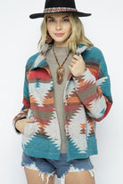 Blue B Soft Comfy Lightweight Aztec Pattern Jacket Blue B