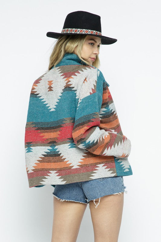 Blue B Soft Comfy Lightweight Aztec Pattern Jacket Blue B