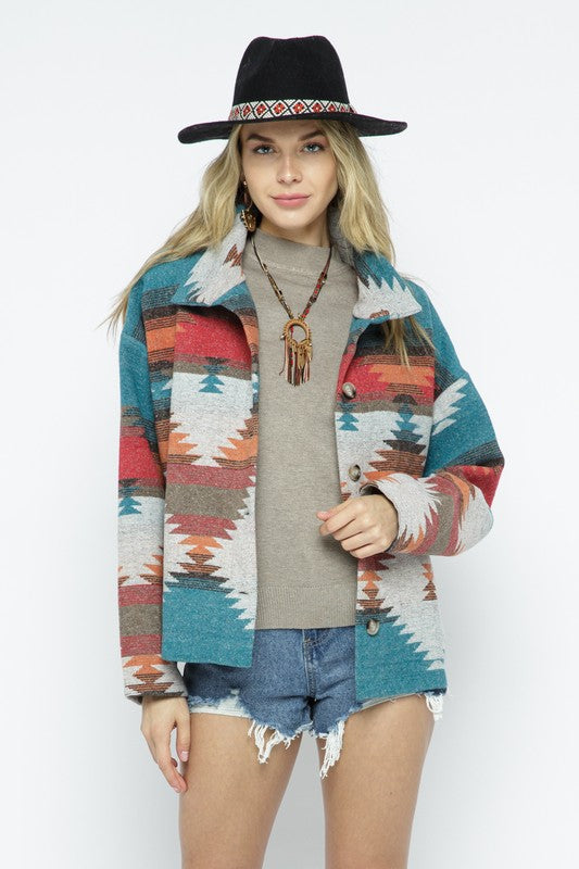 Blue B Soft Comfy Lightweight Aztec Pattern Jacket Blue B