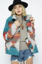 Blue B Soft Comfy Lightweight Aztec Pattern Jacket TEAL ORANGE MIX Blue B