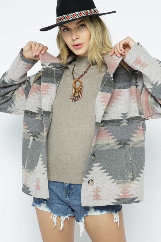 Blue B Soft Comfy Lightweight Aztec Pattern Jacket Blue B