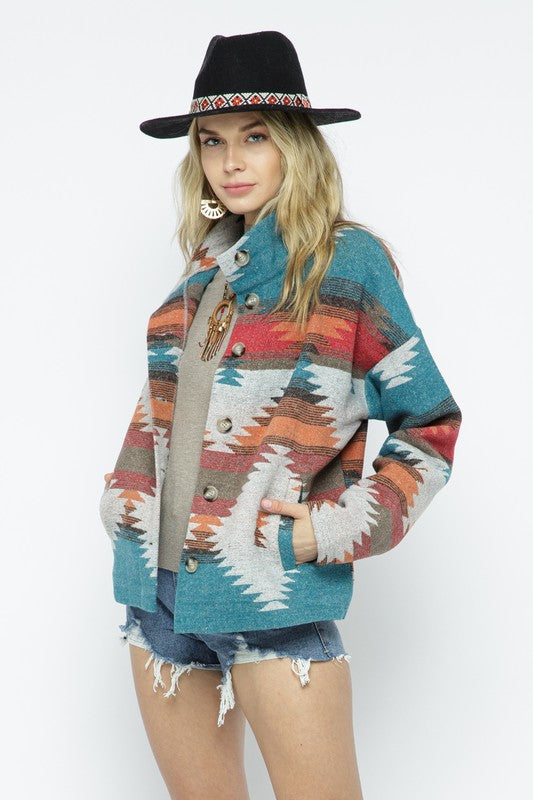 Blue B Soft Comfy Lightweight Aztec Pattern Jacket Blue B