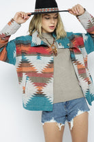 Blue B Soft Comfy Lightweight Aztec Pattern Jacket Blue B