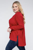 Zenana Plus Size Dolman Sleeve V-Neck Side Slit Hi-Low Hem Top ZENANA