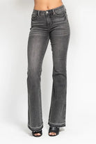 Judy Blue Gray Midi Rise Tummy Control Washed Gray Release Hem Flare Jeans GRY