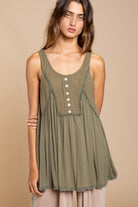 POL Perfect Flowy Fit Thermal Knit Paneled Tank Top OLIVE POL