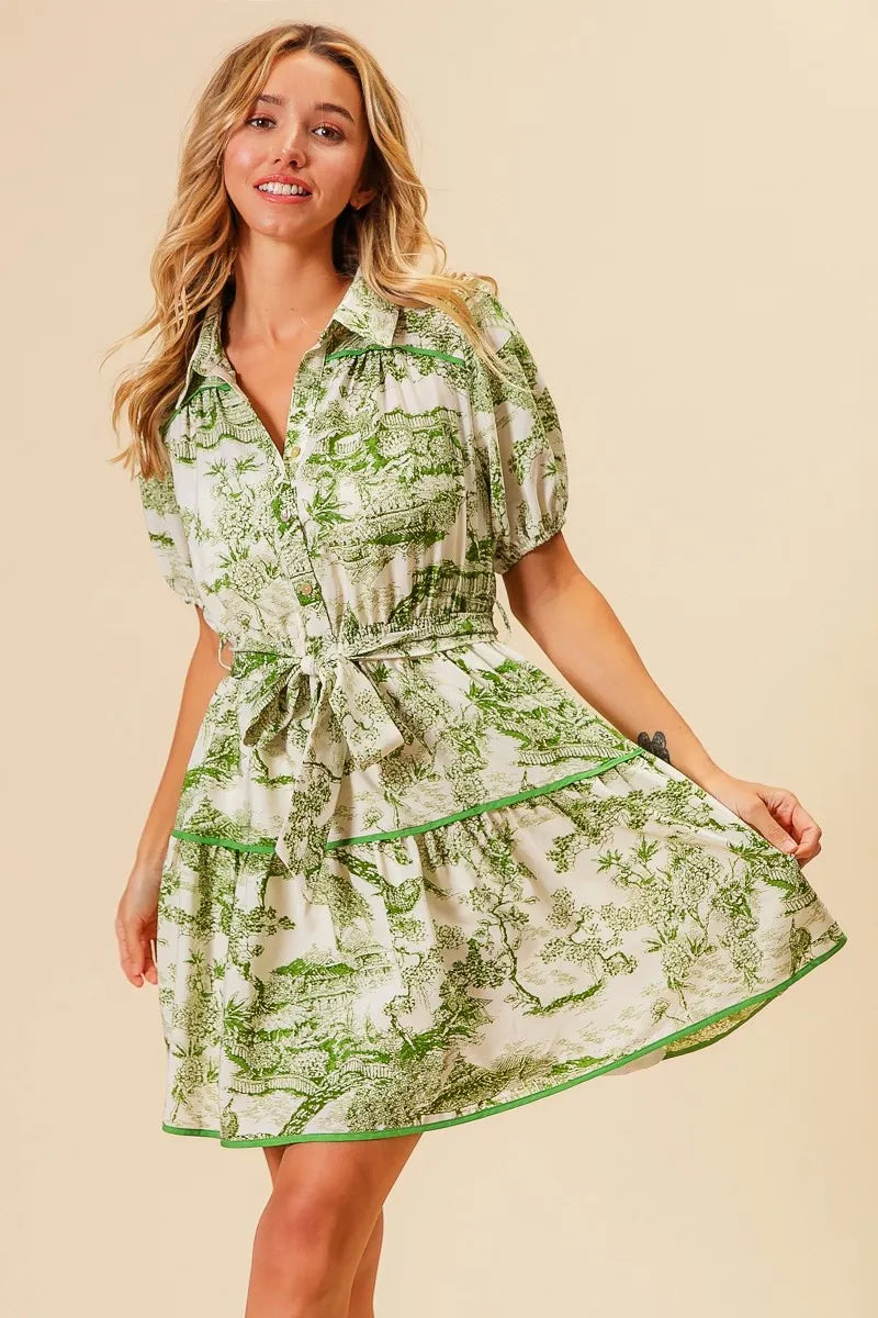 BiBi Avocado Woven Printed Tiered Dress
