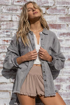 POL Fringe Distressed Oversized Jacket VIOLET GREY POL