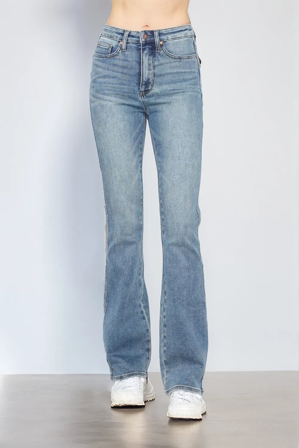 Judy Blue Tummy Control Back Embroidered Pocketed Bootcut Jeans Long inseam
