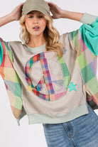 SAGE + FIG Tiffany Blue Contrast Peace Patch Dropped Shoulder Sweatshirt