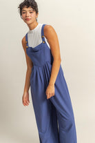 HYFVE Indigo Pleated Detail Front Pocket Wide Strap Overalls