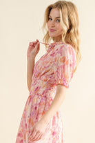And The Why Pink Smocked Waist Printed Midi Dress Trendsi