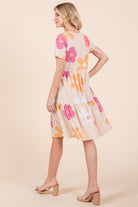 BOMBOM Apricot Floral Round Neck Short Sleeve Tiered Dress