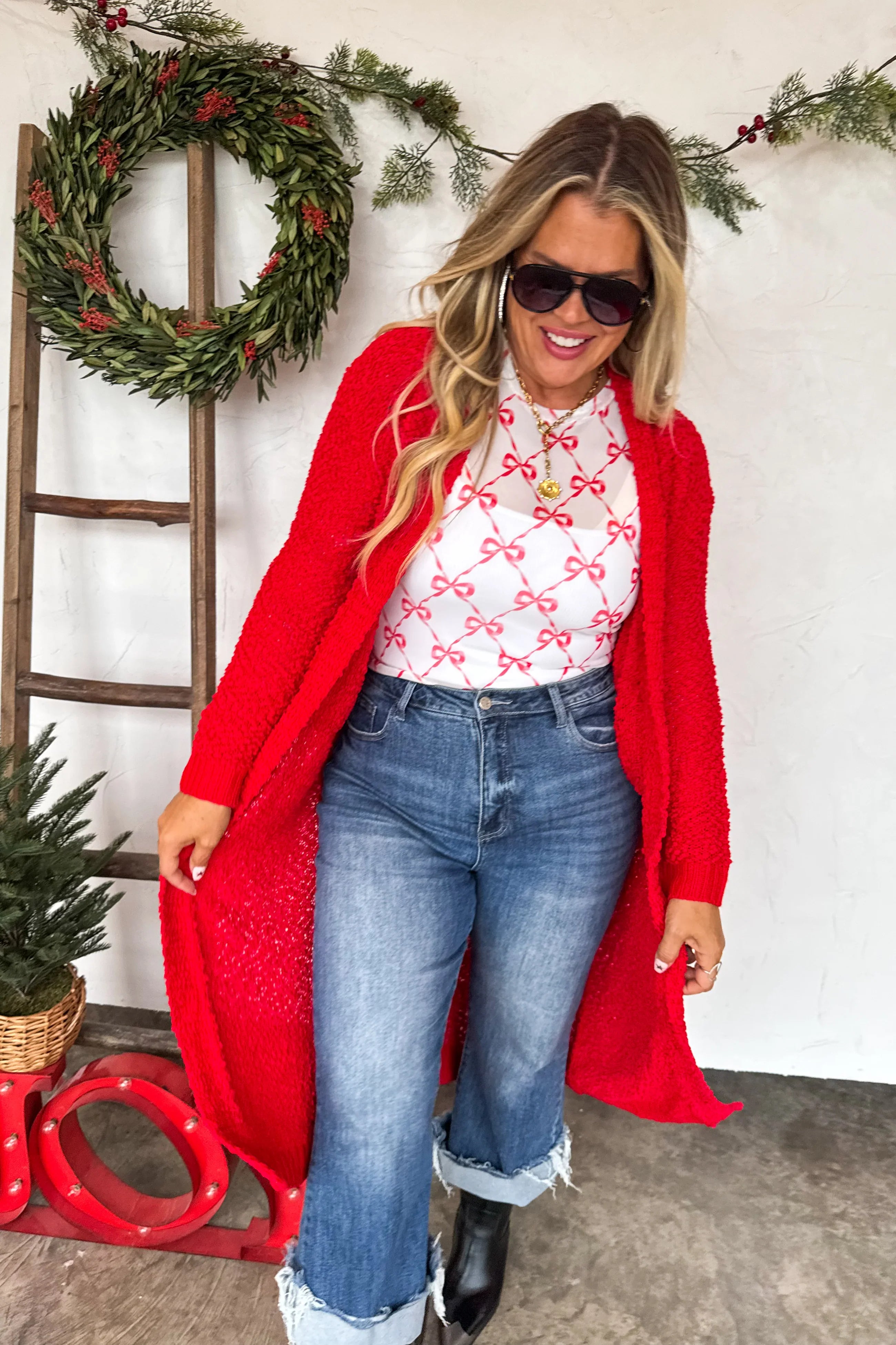 PREORDER: Blakeley Poppy Knit Popcorn Cardigan Womens
