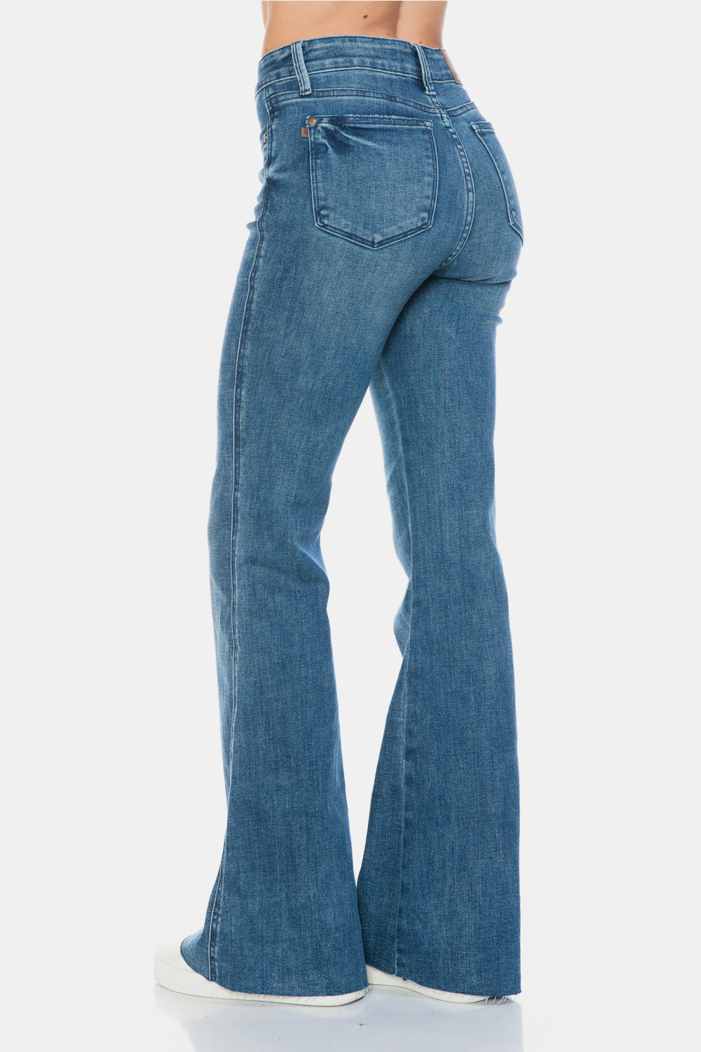 Judy Blue Medium Washed Tummy Control Cut Hem Flare Jeans Trendsi