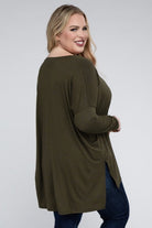 Zenana Plus Size Dolman Sleeve V-Neck Side Slit Hi-Low Hem Top ZENANA