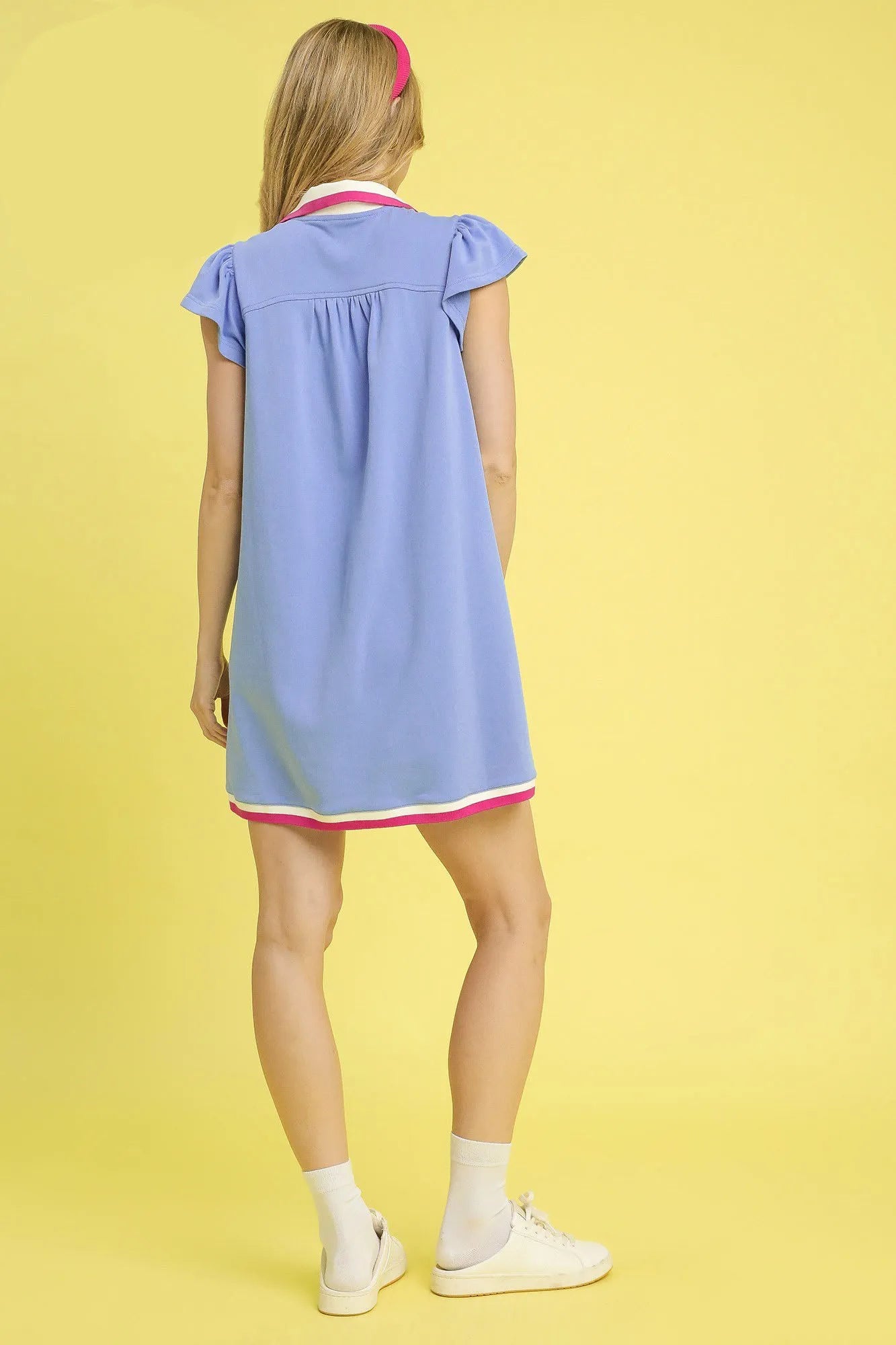 Umgee French Terry Contrast Trim Cap Sleeve Mini Dress