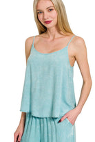Zenana Dusty Teal Woven Acid Crinkle Washed Cami & Pants 2 Piece Set