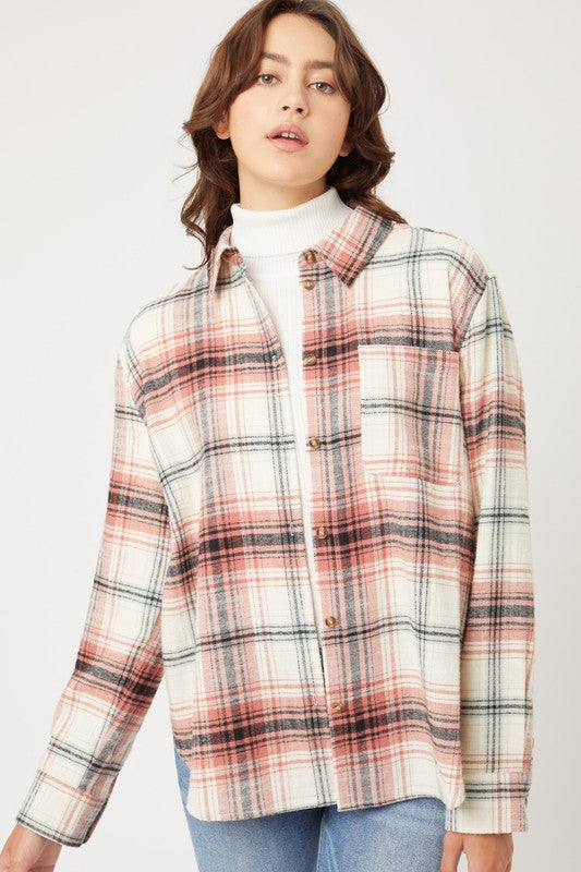 Love Tree Women's Flannel Top TERRA COTTA