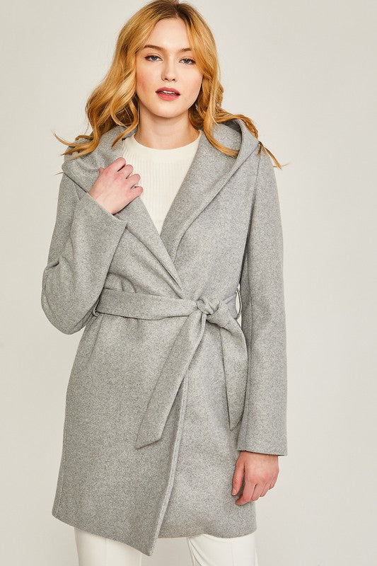 Love Tree JQ Fleece Belted Hoodie Coat LT.GREY Love Tree