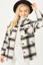 Love Tree Plaid Button Up Jacket with Sherpa Lining BLACK Love Tree