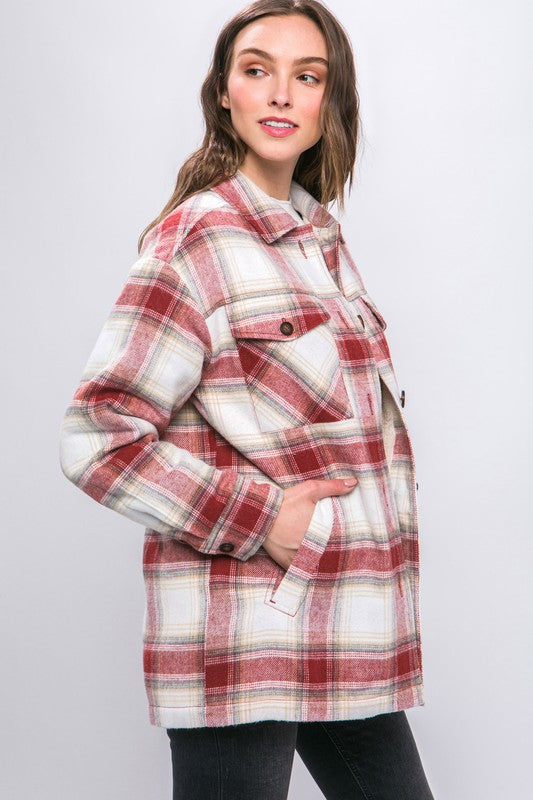 Love Tree Plaid Button Up Jacket with Sherpa Lining Love Tree