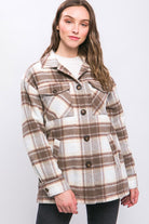 Love Tree Plaid Button Up Jacket with Sherpa Lining Love Tree