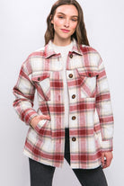 Love Tree Plaid Button Up Jacket with Sherpa Lining TERRA COTTA Love Tree