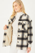 Love Tree Plaid Button Up Jacket with Sherpa Lining Love Tree