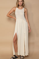 POL Sleeveless Back Zipper Front Slit Maxi Dress in Cream Cream Trendsi