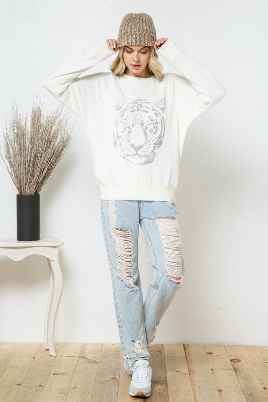 Blue B French Terry Tiger Studded Star Graphic Sweatshirt Shirts & Tops